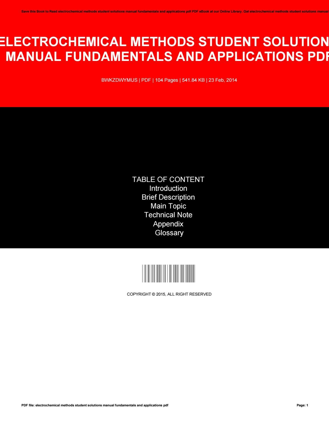 Electrochemical methods fundamentals and applications solutions manual