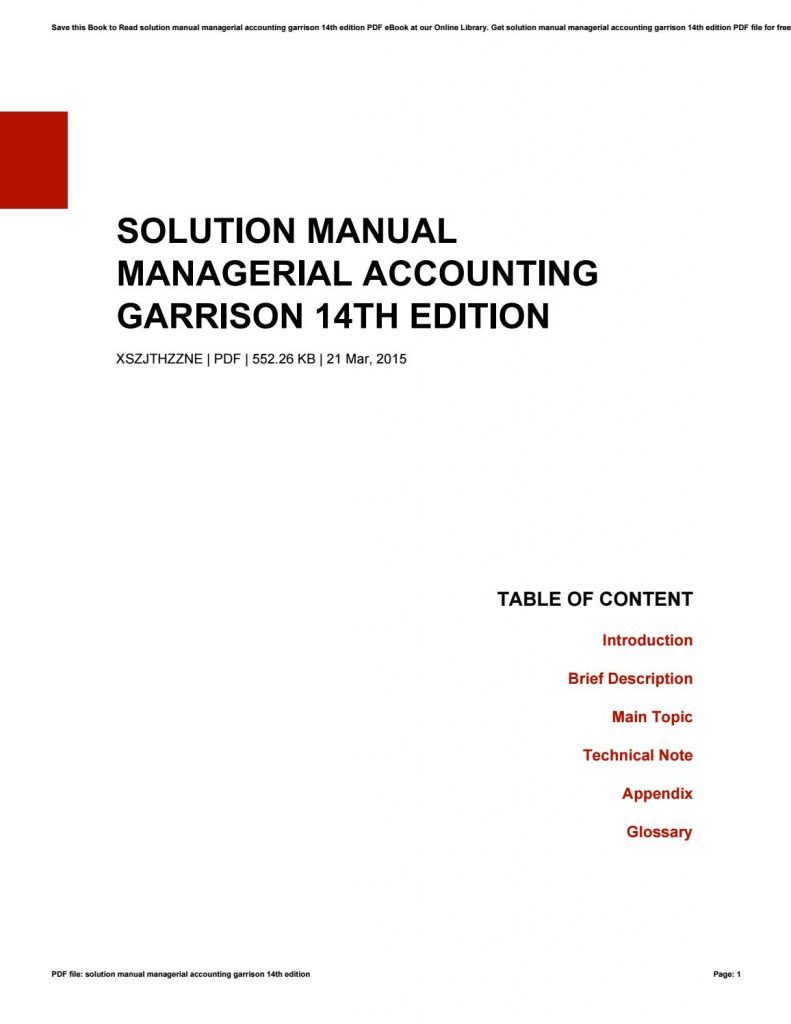Managerial Accounting 14th Edition Solutions PDF College Learners